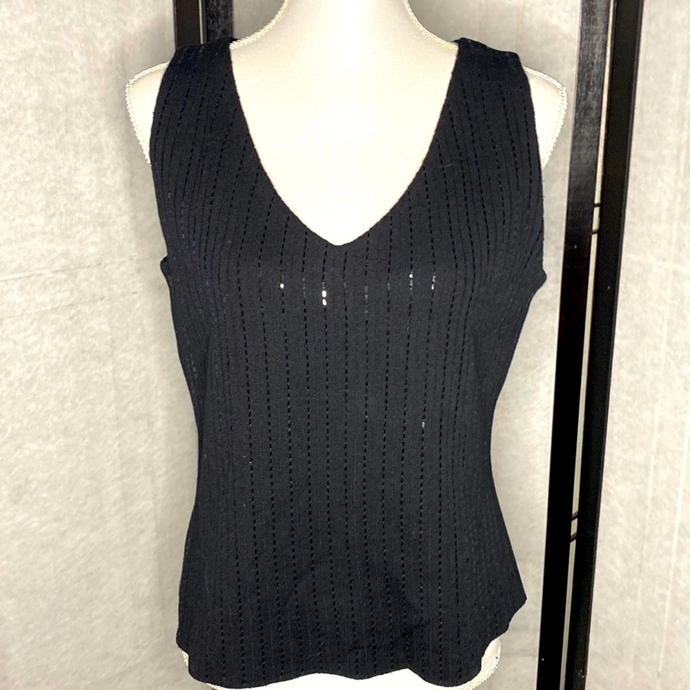 St. John Black V-Neck Sleeveless Knit Top